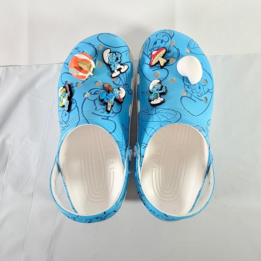 Crocs Smurfs Classic Clog Blue White Adult Men 6 Women 8 Slip On Sandals New - Picture 2 of 8